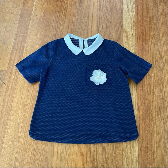 Jacadi Paris Girl Navy Blue Blouse with White Collar